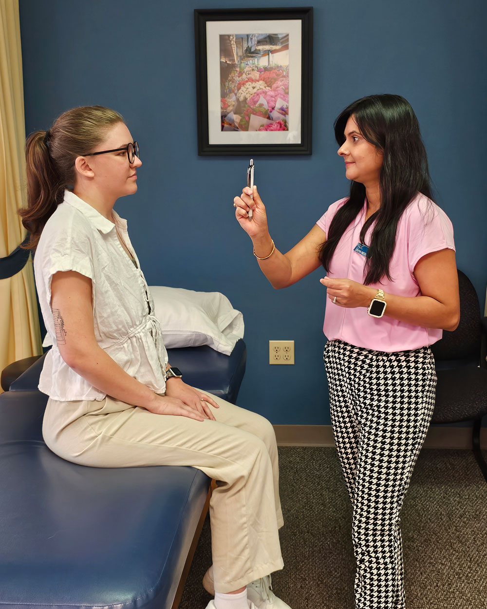 Vestibular-1-negi-pt Divya Negi helps a patient with eye movement training